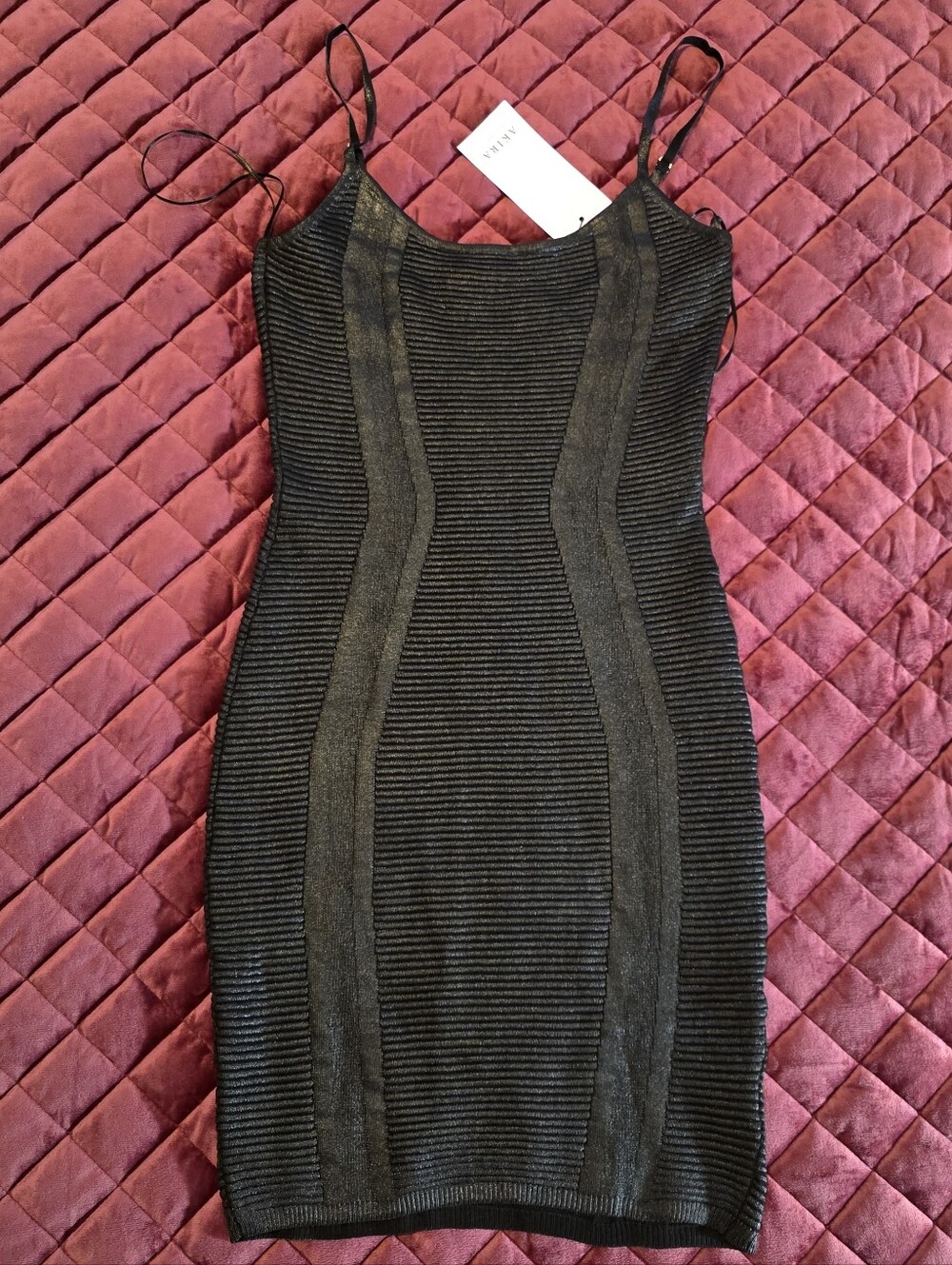 AKIRA Black Ribbed Panel Spaghetti-Strap Mini Dress